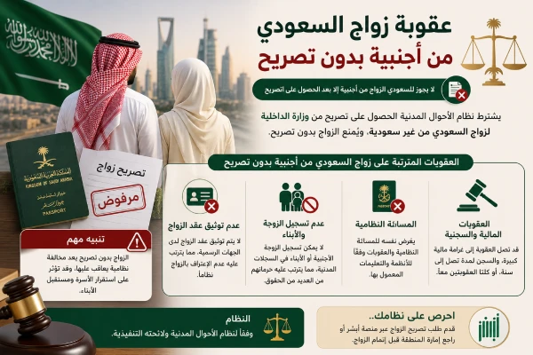 عقوبة زواج السعودي من أجنبية بدون تصريح