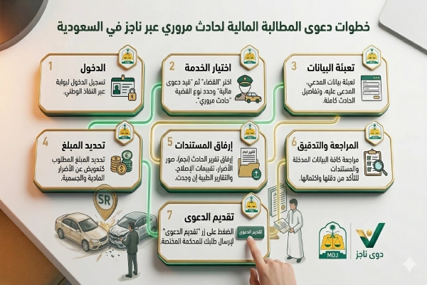طريقة رفع دعوى مطالبة مالية ناجز حادث مروري