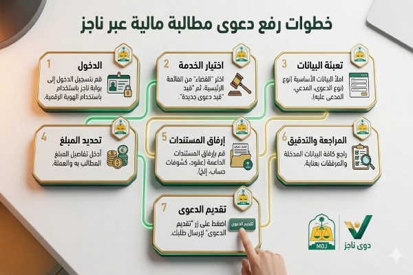 طريقة رفع دعوى مطالبة مالية ناجز