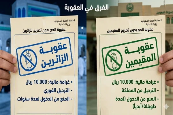 عقوبة الحج بدون تصريح للزائرين والمقيمين